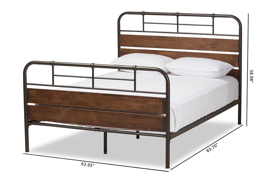 Baxton Studio Monoco Rustic Industrial Black Finished Metal Coco Brown Wood Full Size Platform Bed