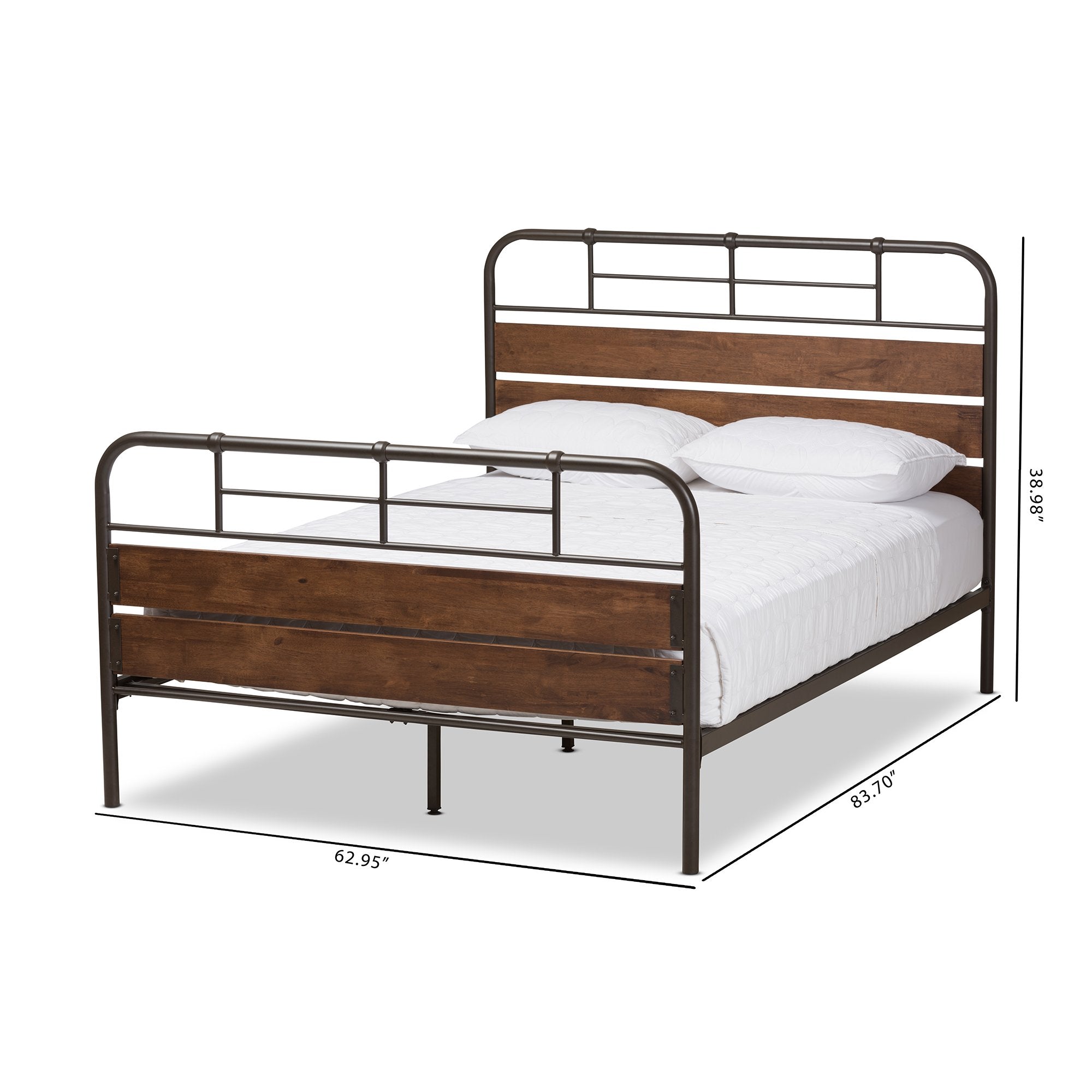 Baxton Studio Monoco Rustic Industrial Black Finished Metal Coco Brown Wood Queen Size Platform Bed