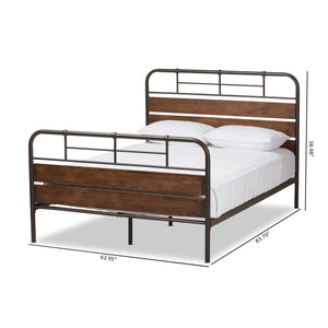 Baxton Studio Monoco Rustic Industrial Black Finished Metal Coco Brown Wood Full Size Platform Bed