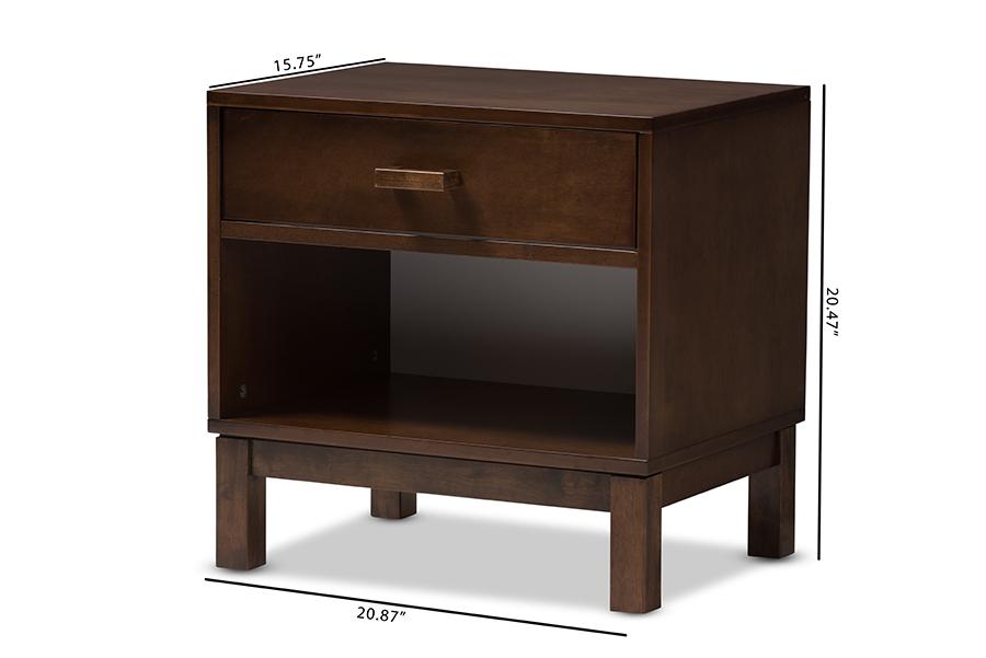 Baxton Studio Deirdre Modern and Contemporary Brown Wood 1-Drawer Nightstand