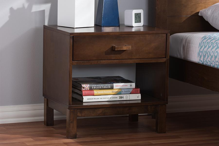 Baxton Studio Deirdre Modern and Contemporary Brown Wood 1-Drawer Nightstand