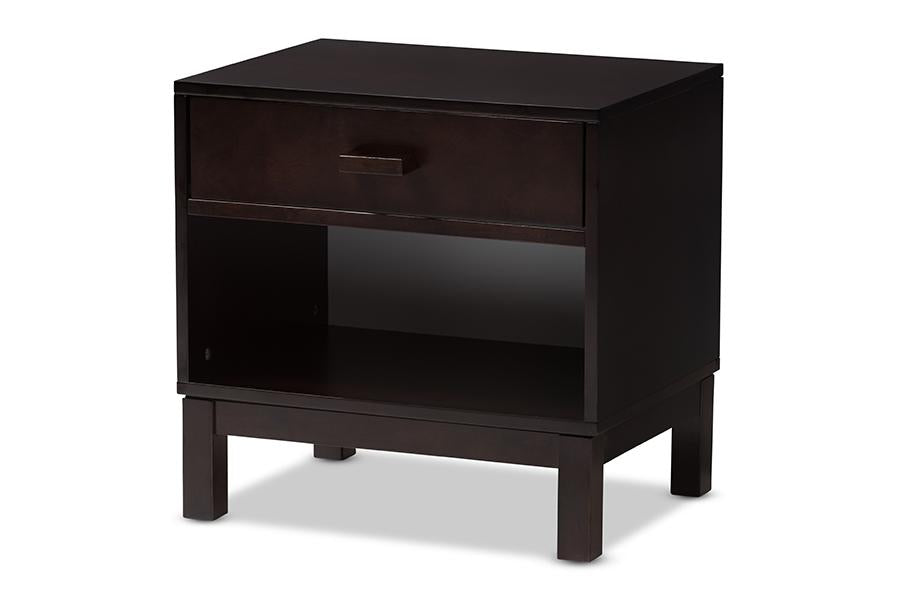 Baxton Studio Deirdre Modern and Contemporary Dark Brown Wood 1-Drawer Nightstand