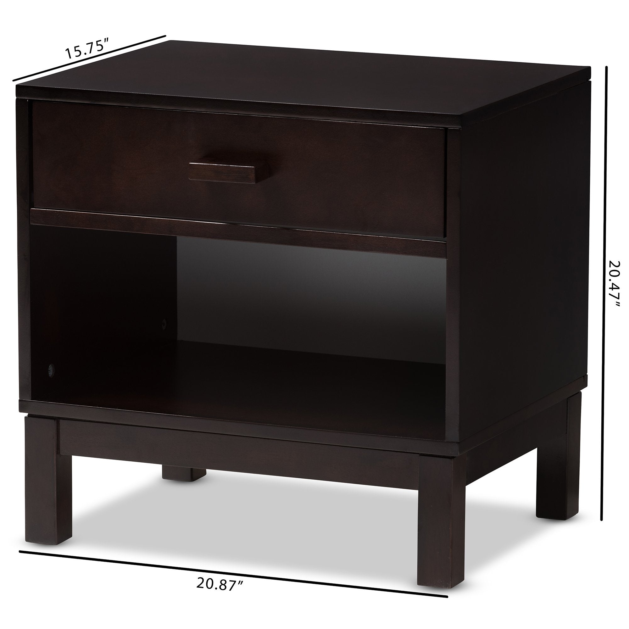 Baxton Studio Deirdre Modern and Contemporary Dark Brown Wood 1-Drawer Nightstand