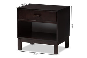 Baxton Studio Deirdre Modern and Contemporary Dark Brown Wood 1-Drawer Nightstand