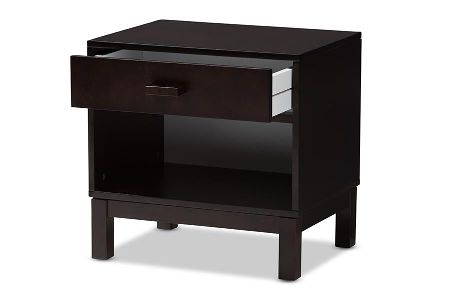 Baxton Studio Deirdre Modern and Contemporary Dark Brown Wood 1-Drawer Nightstand