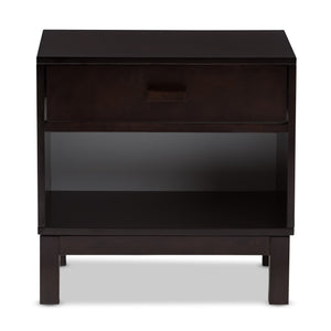 Baxton Studio Deirdre Modern and Contemporary Dark Brown Wood 1-Drawer Nightstand