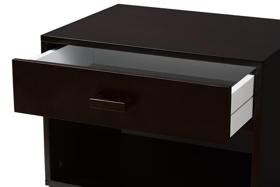 Baxton Studio Deirdre Modern and Contemporary Dark Brown Wood 1-Drawer Nightstand