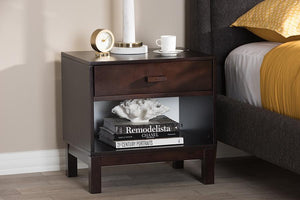 Baxton Studio Deirdre Modern and Contemporary Dark Brown Wood 1-Drawer Nightstand