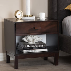 Baxton Studio Deirdre Modern and Contemporary Dark Brown Wood 1-Drawer Nightstand