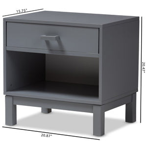 Baxton Studio Deirdre Modern and Contemporary Grey Wood 1-Drawer Nightstand