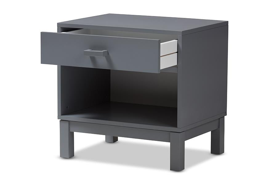 Baxton Studio Deirdre Modern and Contemporary Grey Wood 1-Drawer Nightstand