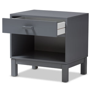 Baxton Studio Deirdre Modern and Contemporary Grey Wood 1-Drawer Nightstand