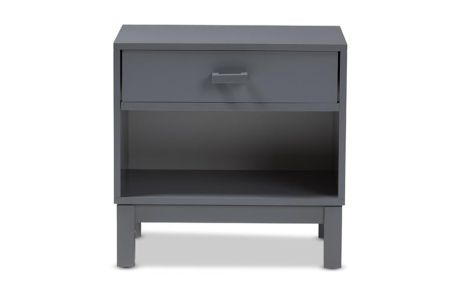 Baxton Studio Deirdre Modern and Contemporary Grey Wood 1-Drawer Nightstand