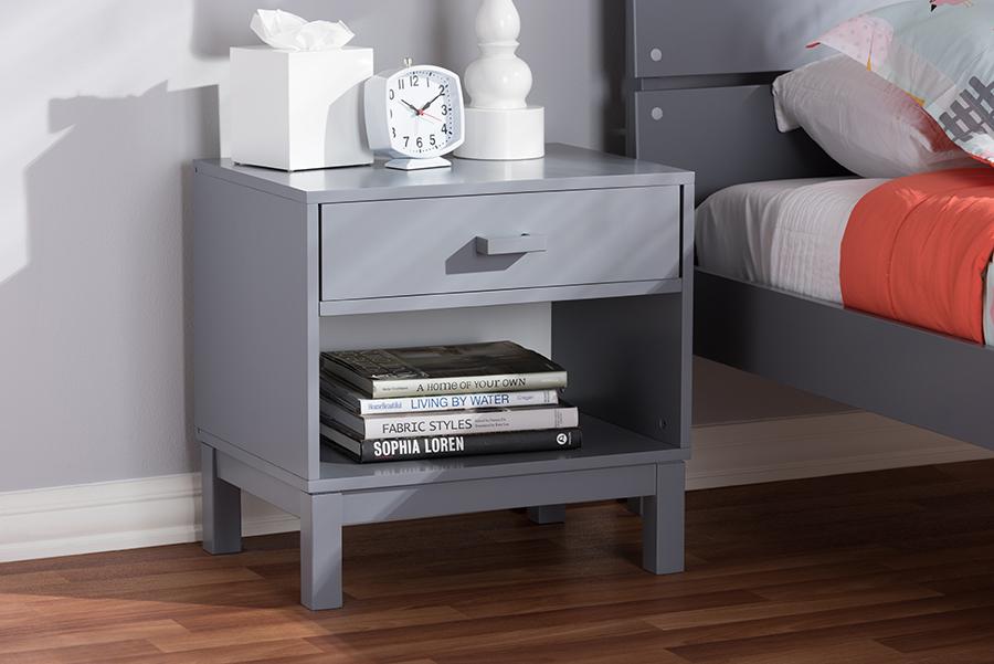 Baxton Studio Deirdre Modern and Contemporary Grey Wood 1-Drawer Nightstand