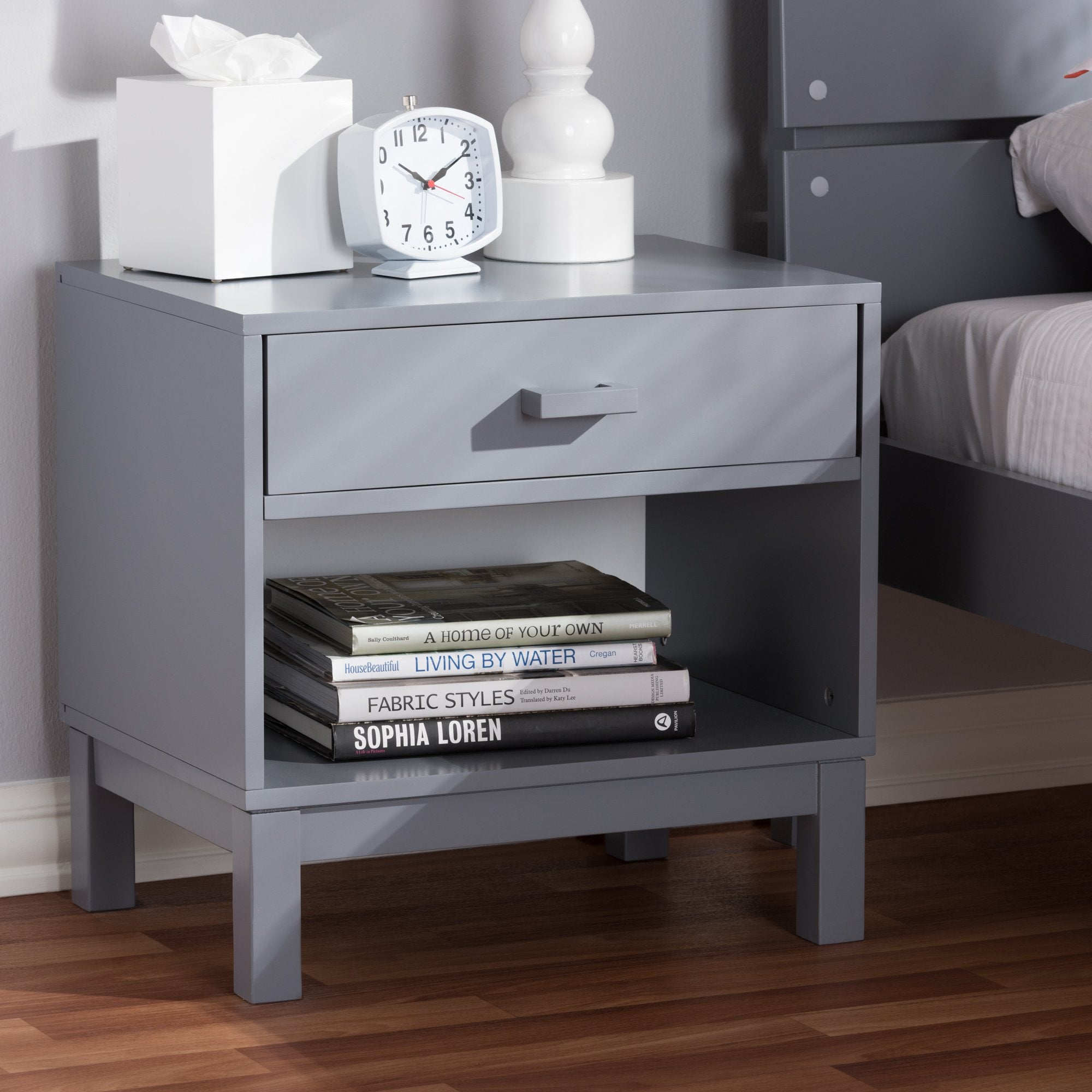 Baxton Studio Deirdre Modern and Contemporary Grey Wood 1-Drawer Nightstand