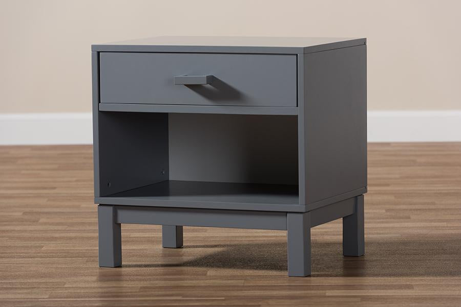 Baxton Studio Deirdre Modern and Contemporary Grey Wood 1-Drawer Nightstand