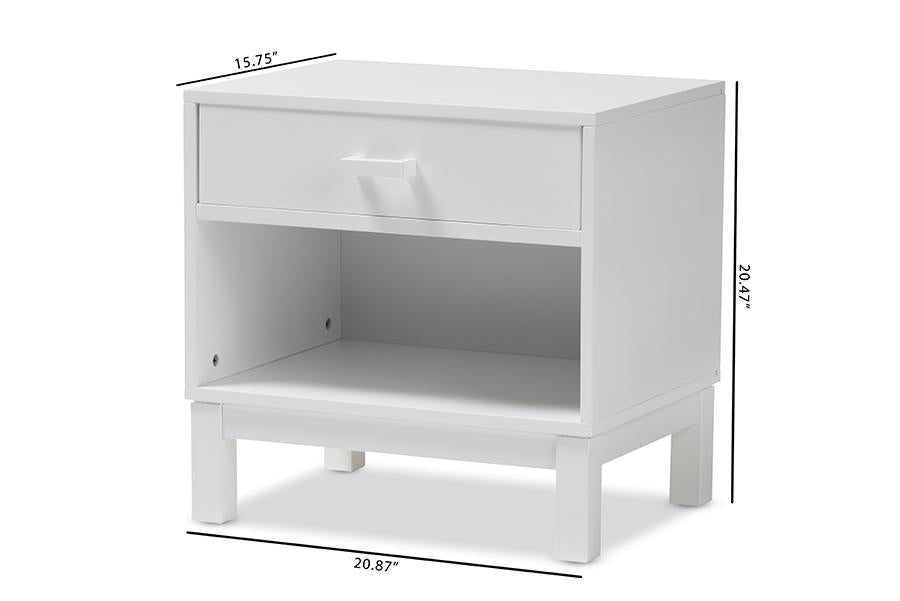 Baxton Studio Deirdre Modern and Contemporary White Wood 1-Drawer Nightstand