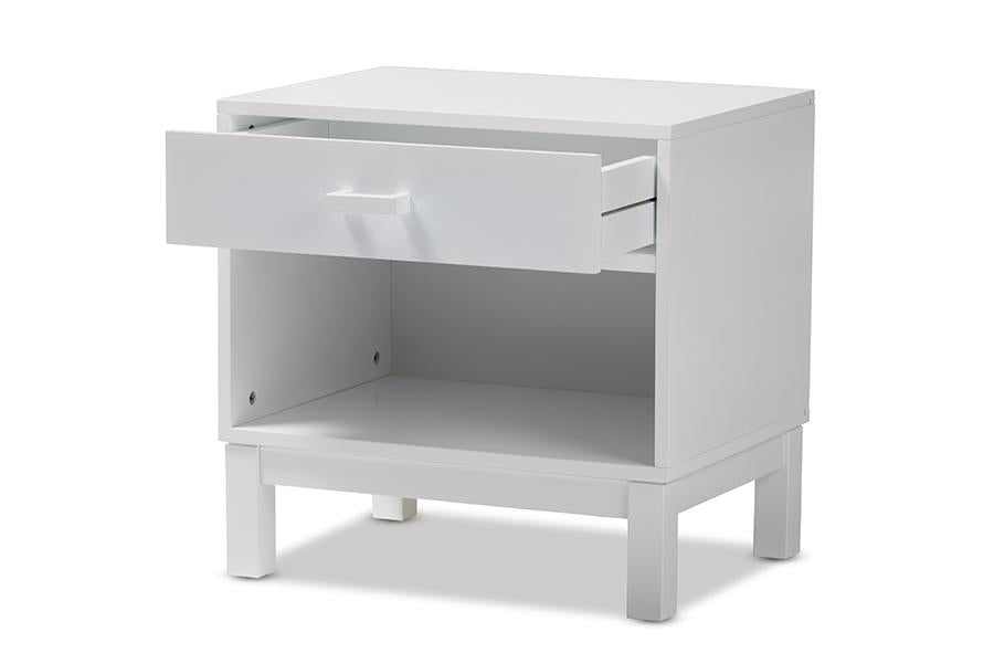 Baxton Studio Deirdre Modern and Contemporary White Wood 1-Drawer Nightstand