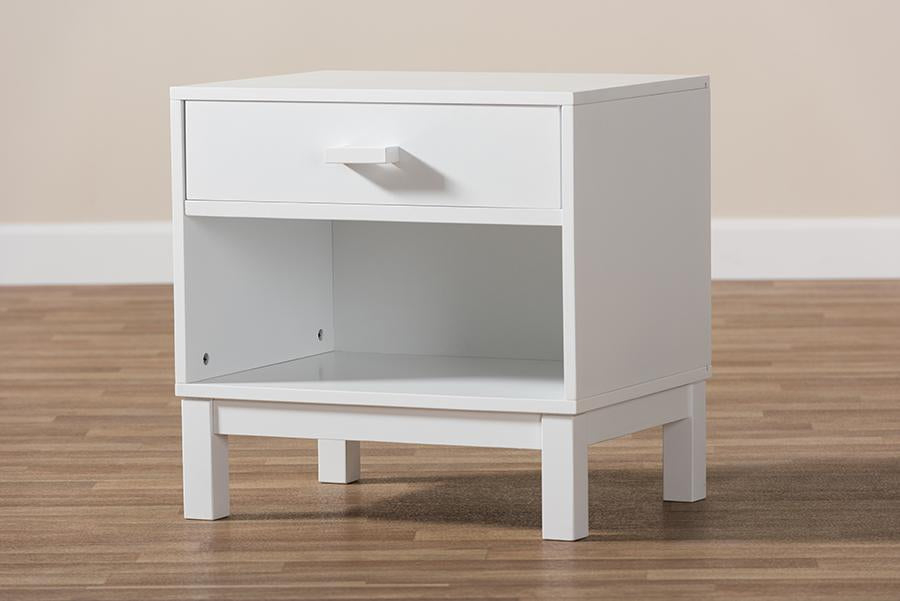 Baxton Studio Deirdre Modern and Contemporary White Wood 1-Drawer Nightstand