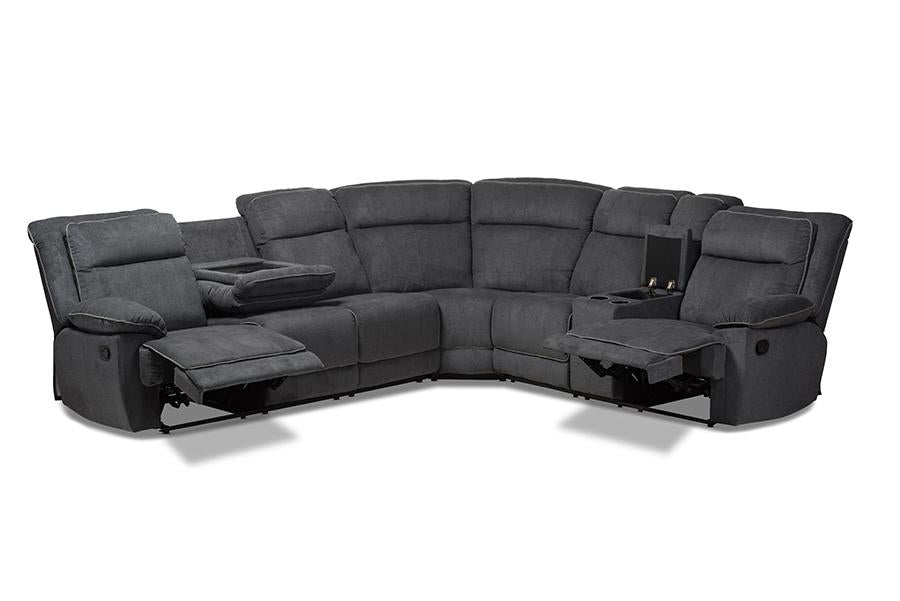 Baxton Studio Sabella Modern and Contemporary Dark Grey and Light Grey Two-Tone Fabric 7-Piece Reclining Sectional