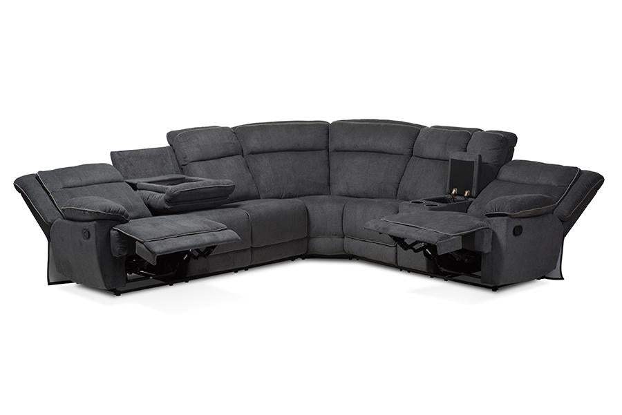 Baxton Studio Sabella Modern and Contemporary Dark Grey and Light Grey Two-Tone Fabric 7-Piece Reclining Sectional