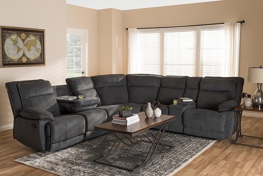 Baxton Studio Sabella Modern and Contemporary Dark Grey and Light Grey Two-Tone Fabric 7-Piece Reclining Sectional