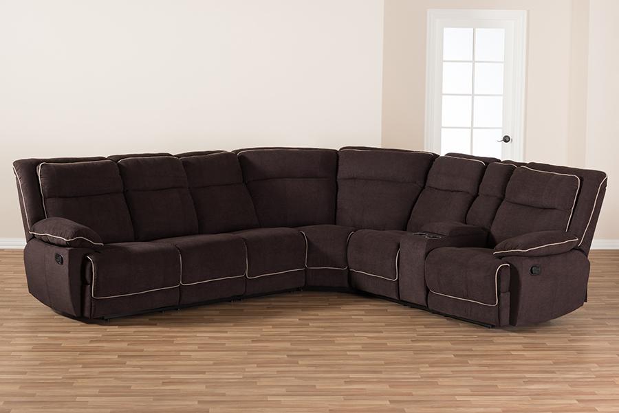 Baxton Studio Sabella Modern and Contemporary Light Brown Fabric Upholstered 7-Piece Reclining Sectional