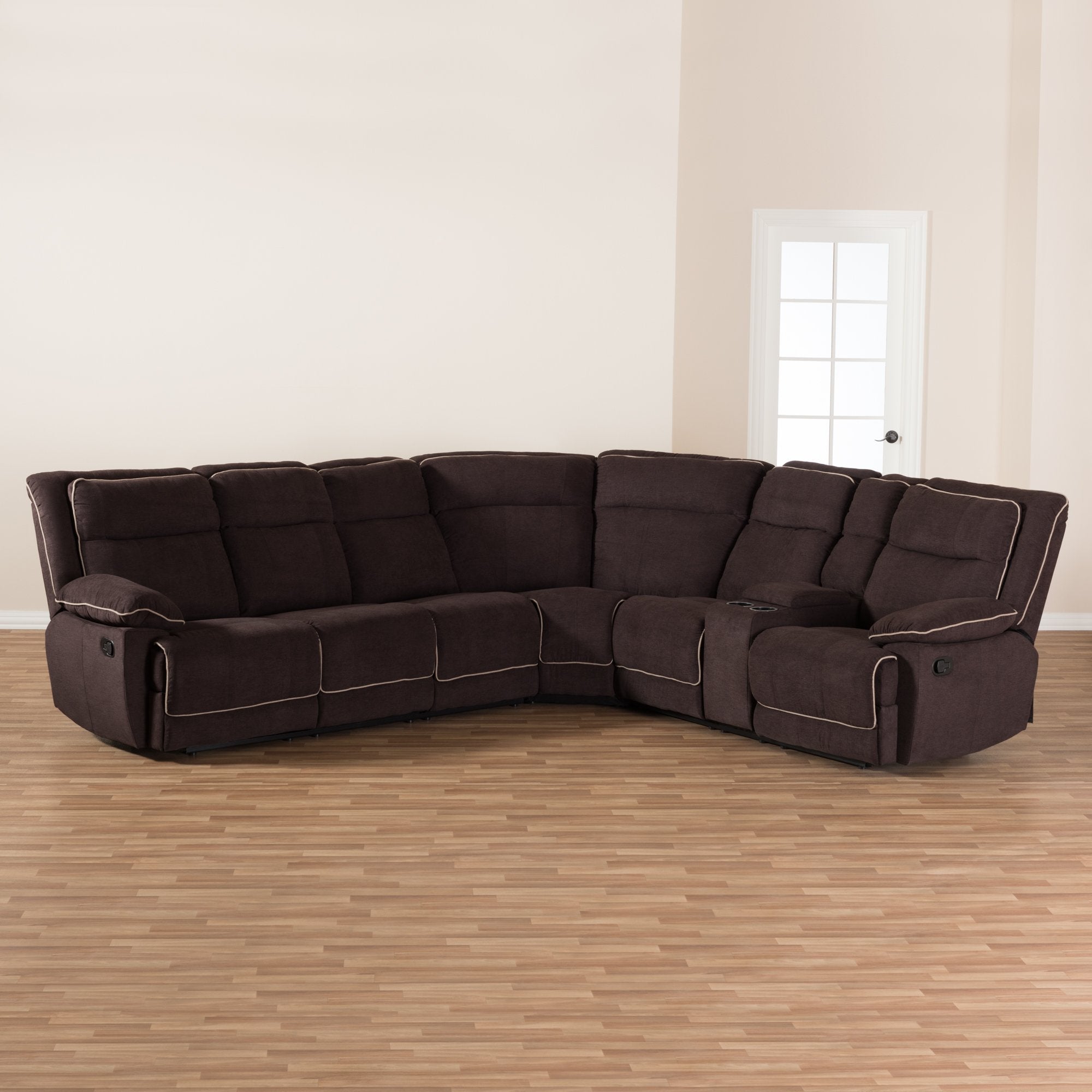 Baxton Studio Sabella Modern and Contemporary Light Brown Fabric Upholstered 7-Piece Reclining Sectional