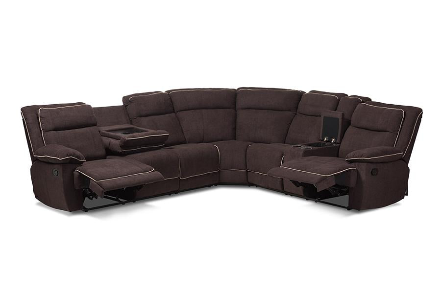 Baxton Studio Sabella Modern and Contemporary Light Brown Fabric Upholstered 7-Piece Reclining Sectional