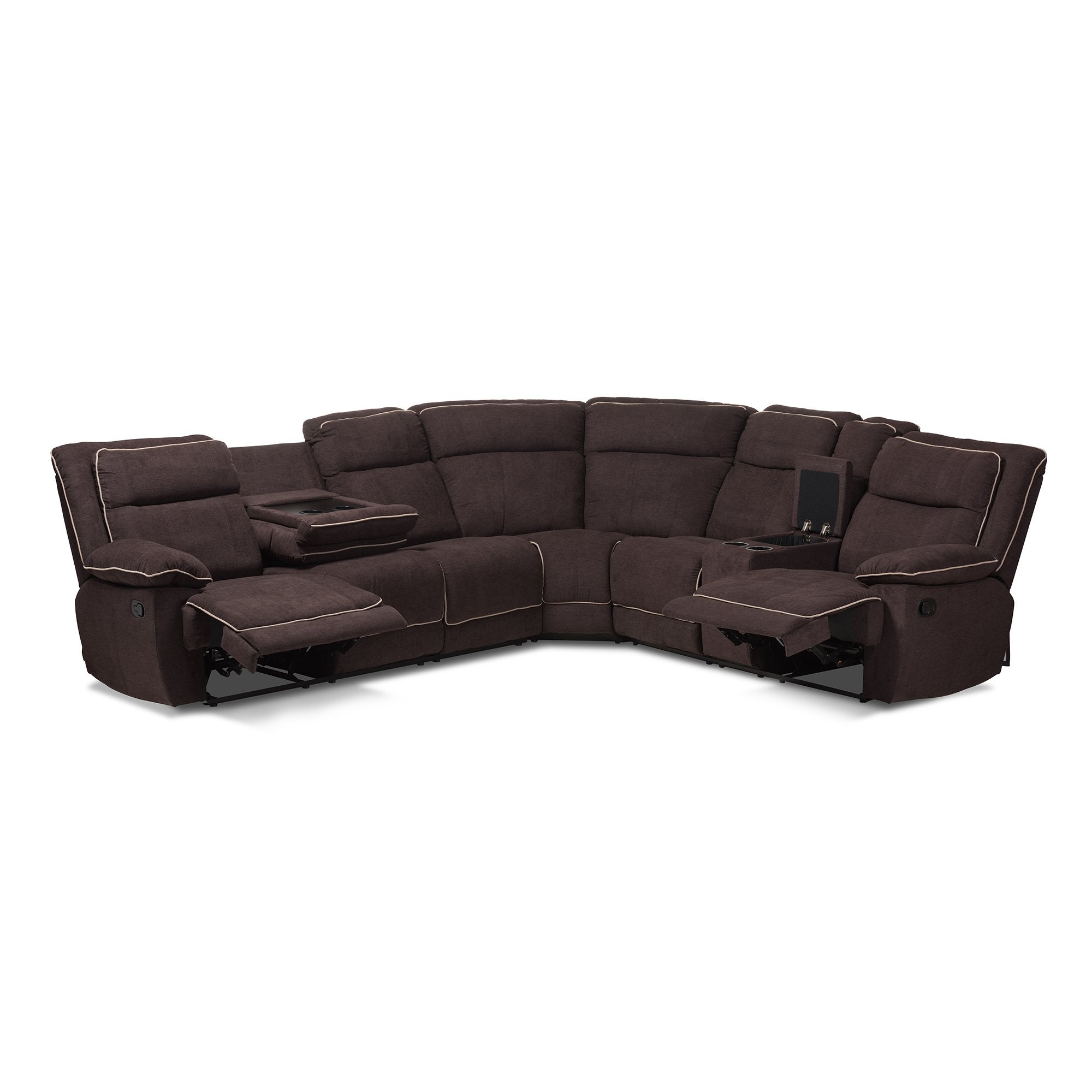 Baxton Studio Sabella Modern and Contemporary Light Brown Fabric Upholstered 7-Piece Reclining Sectional