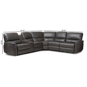 Baxton Studio Amaris Modern and Contemporary Grey Bonded Leather 5-Piece Power Reclining Sectional Sofa with USB Ports