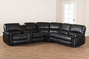 Baxton Studio Amaris Modern and Contemporary Black Bonded Leather 5-Piece Power Reclining Sectional Sofa with USB Ports