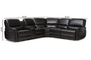 Baxton Studio Amaris Modern and Contemporary Black Bonded Leather 5-Piece Power Reclining Sectional Sofa with USB Ports