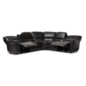 Baxton Studio Amaris Modern and Contemporary Black Bonded Leather 5-Piece Power Reclining Sectional Sofa with USB Ports