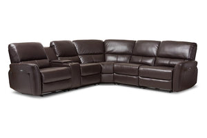 Baxton Studio Amaris Modern and Contemporary Dark Brown Bonded Leather 5-Piece Power Reclining Sectional Sofa with USB Ports