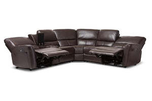 Baxton Studio Amaris Modern and Contemporary Dark Brown Bonded Leather 5-Piece Power Reclining Sectional Sofa with USB Ports