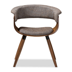 Baxton Studio Bryce Mid-Century Modern Grey Fabric Upholstered Walnut Finished Bent Wood Dining Chair