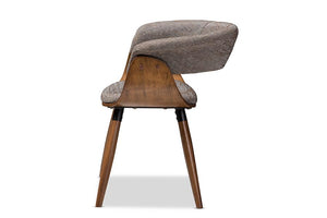 Baxton Studio Bryce Mid-Century Modern Grey Fabric Upholstered Walnut Finished Bent Wood Dining Chair