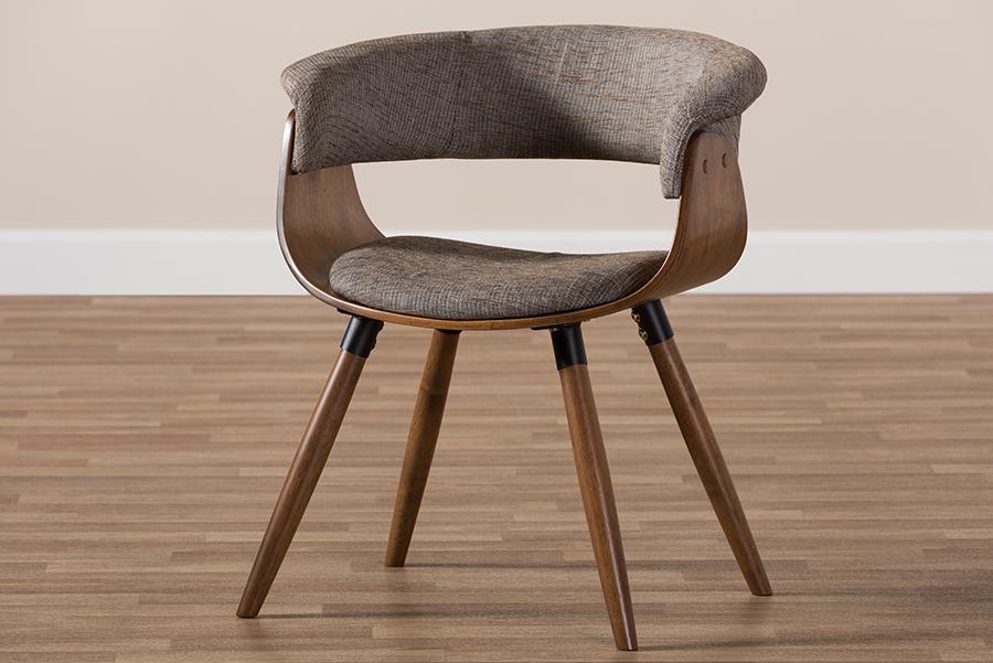 Baxton Studio Bryce Mid-Century Modern Grey Fabric Upholstered Walnut Finished Bent Wood Dining Chair