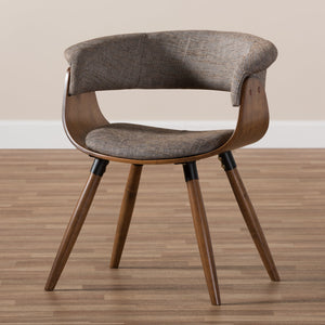 Baxton Studio Bryce Mid-Century Modern Grey Fabric Upholstered Walnut Finished Bent Wood Dining Chair