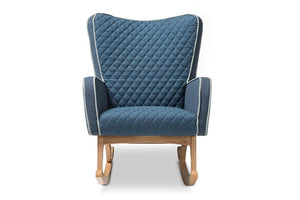 Baxton Studio Zoelle Mid-Century Modern Blue Fabric Upholstered Natural Finished Rocking Chair