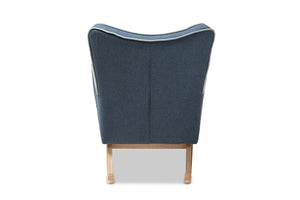 Baxton Studio Zoelle Mid-Century Modern Blue Fabric Upholstered Natural Finished Rocking Chair