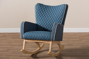 Baxton Studio Zoelle Mid-Century Modern Blue Fabric Upholstered Natural Finished Rocking Chair