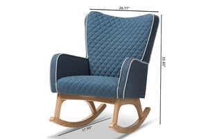 Baxton Studio Zoelle Mid-Century Modern Blue Fabric Upholstered Natural Finished Rocking Chair