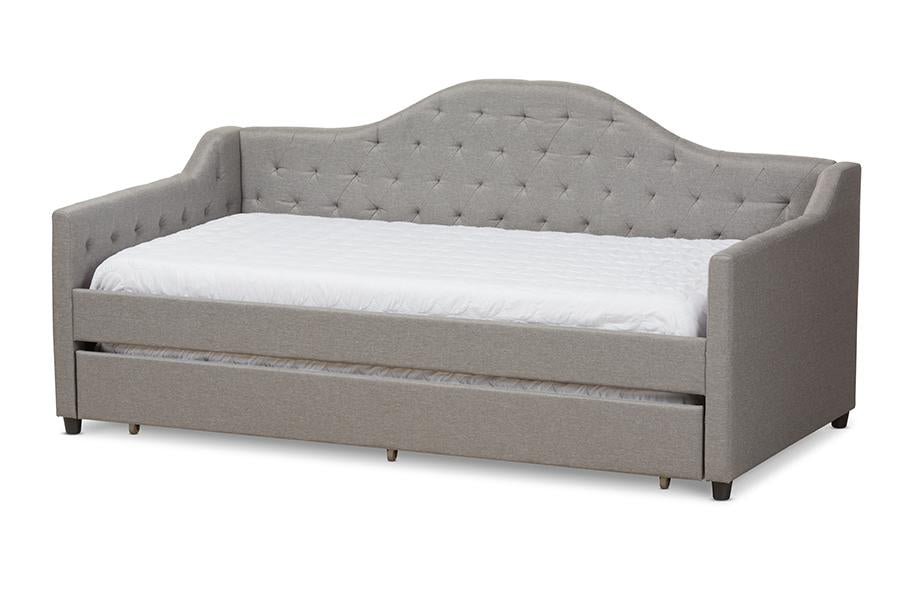 Baxton Studio Perry Modern and Contemporary Light Grey Fabric Daybed with Trundle