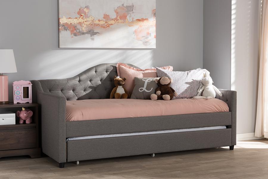 Baxton Studio Perry Modern and Contemporary Light Grey Fabric Daybed with Trundle