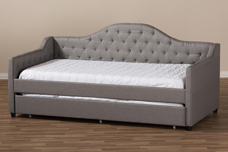 Baxton Studio Perry Modern and Contemporary Light Grey Fabric Daybed with Trundle