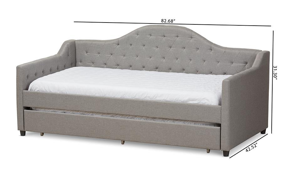 Baxton Studio Perry Modern and Contemporary Light Grey Fabric Daybed with Trundle