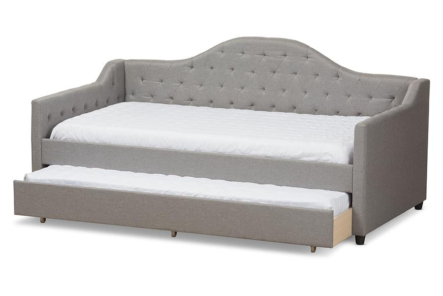 Baxton Studio Perry Modern and Contemporary Light Grey Fabric Daybed with Trundle