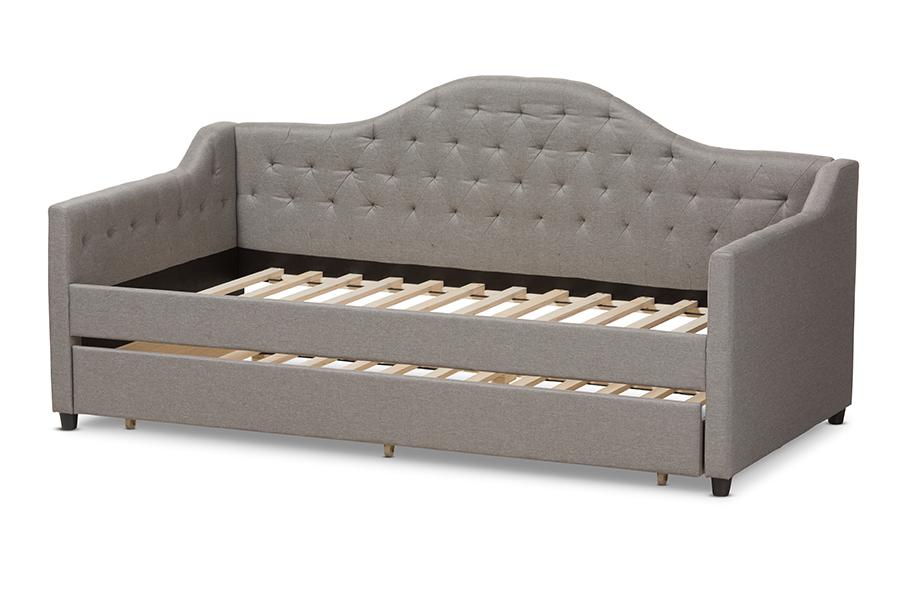 Baxton Studio Perry Modern and Contemporary Light Grey Fabric Daybed with Trundle